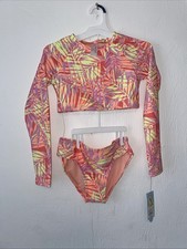 Girls L 10/12 Cat  Jack Girls Bikini Set 2 Piece Long Sleeve UPF 50 NWT