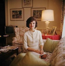 Jackie Kennedy Color White Dress Sitting In Home 4x6 Picture Celebrity Print