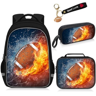 School Backpack for Boys - 4pcs American Football Boys Backpack with Lunch Bo...