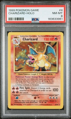1999 POKEMON BASE SET UNLIMITED#4 CHARIZARD-HOLO PSA 8