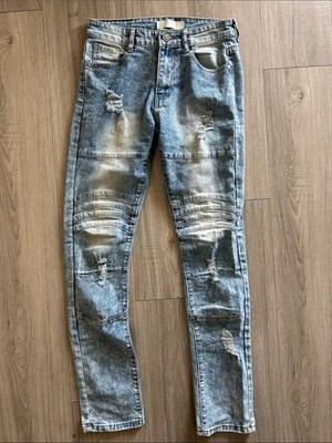 Slim Fit Distressed Acid Wash Jeans for Men - Light Blue