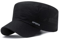 Army Cadet Cap for Men Military Style Flat Top Baseball Caps Quick Dry Black