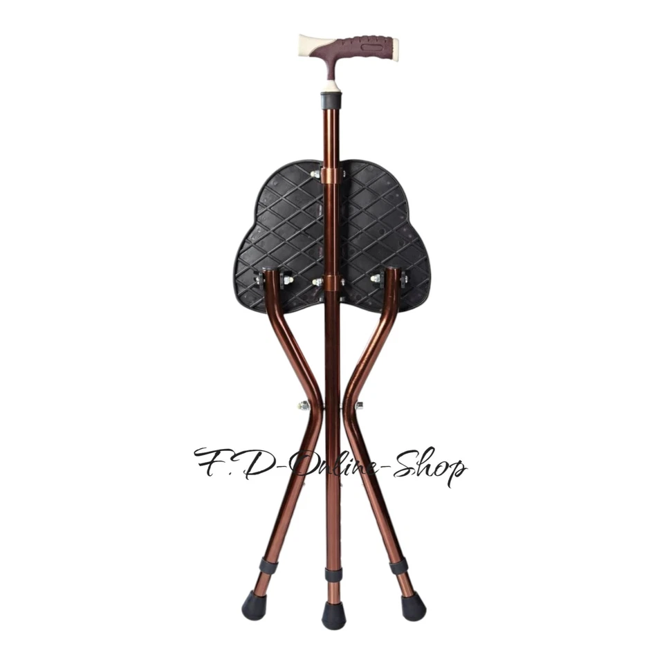 Gehstock mit Sitz Fläche Spazierstock Stuhl klappbar höhenverstellbar Aluminium - Bild 2 von 4