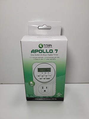 Titan Controls Apollo 7 One Outlet 24 Hour Digital Timer 8 Schedules 115v 12Amp
