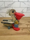 Vintage Fisher Price Pelican Pull Toy Big Bill Wood Paper Litho #794 USA 1961