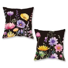 ONWAY Spring Summer Pillow Covers 18x18 Inch Set of 2 Floral Colorful Flowers...