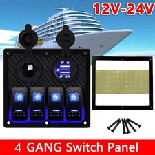 4 Gang LED Switching Panel Car Bus Boat Switch Switchboard Voltmeter 12V-24V