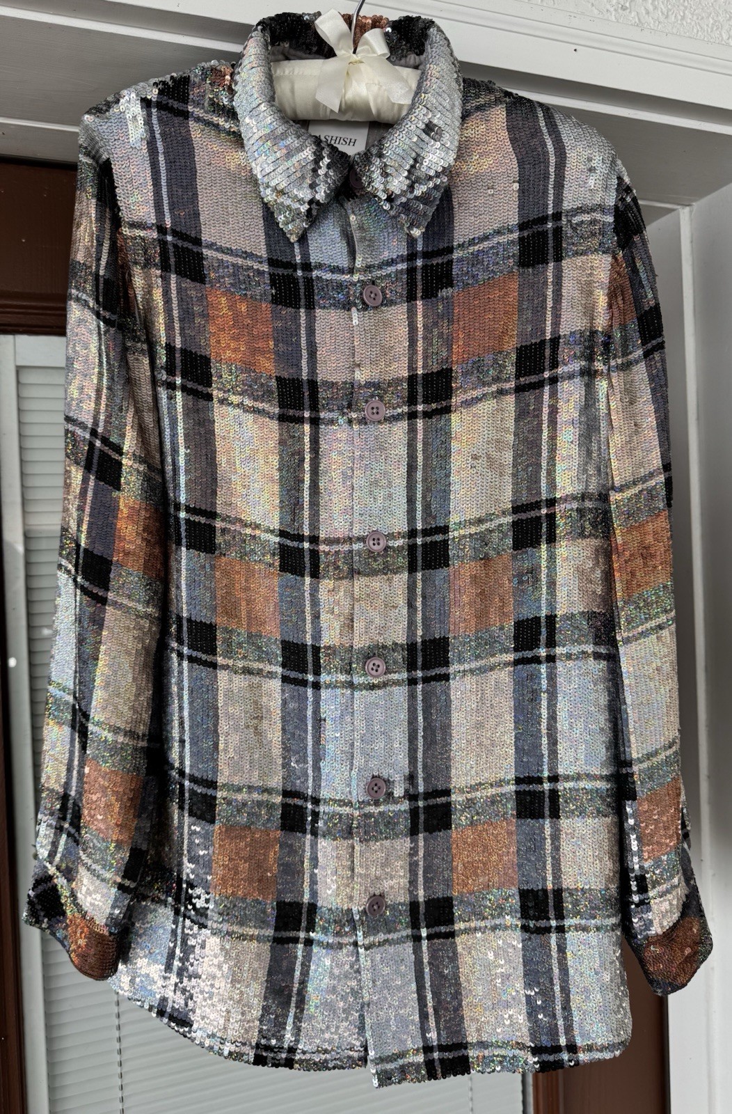 ASHISH Button Down Checked Checkered Sequin Embel… - image 3