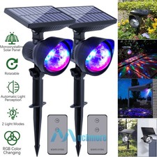 1 2PK Solar RGB Rotating LED Projector Light Outdoor Solar Ground Lamp w/ Remote