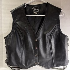 Vintage Sturgis Black Leather Vest size Large Women s Sleeveless USA Made
