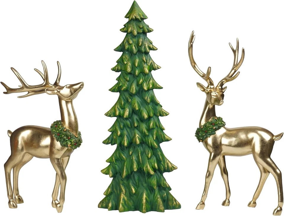 3шт Рождественский золотой северный олень с елкой фигурка внутренний декор 10,75 * 7 * 20,25 дюйма - Изображение 2 из 4