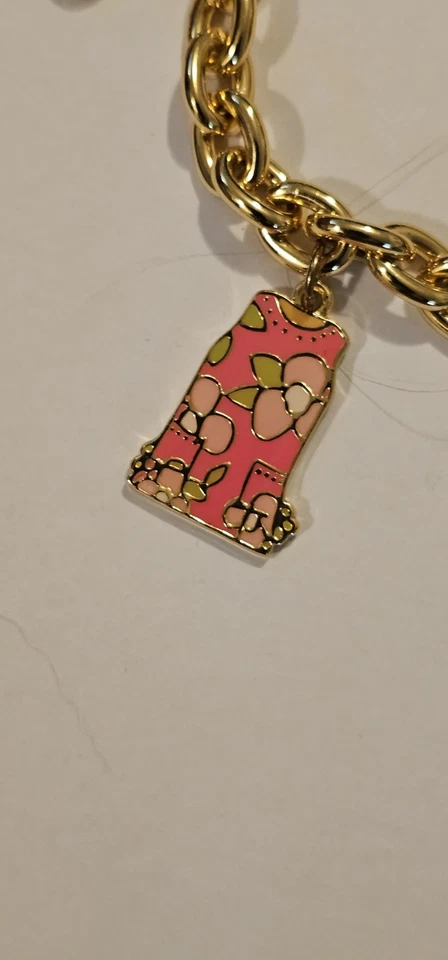 Lilly Pulitzer Gold Charm Bracelet w/ Dress Turtle Elephant Shell Orange EUC - Image 2 of 4
