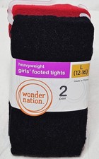 Wonder Nation Girls Black Red Footed Tights 2 Pack Heavyweight L 12-16 NEW