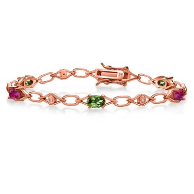3.04 Ct Green Tourmaline Created Ruby 18K Rose Gold Plated Silver Lab Grown