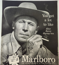 Eagle Tattoo Man Smoking Marlboro Philip Morris Vintage 1956 Magazine Print Ad