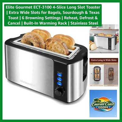 Extra Wide 4-Slice Toaster with Built-In Warming Rack & Personalized Browning