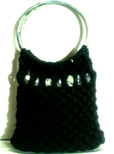 1950's black handmade crochet Beaded hand bag, women's black with acrylic handle