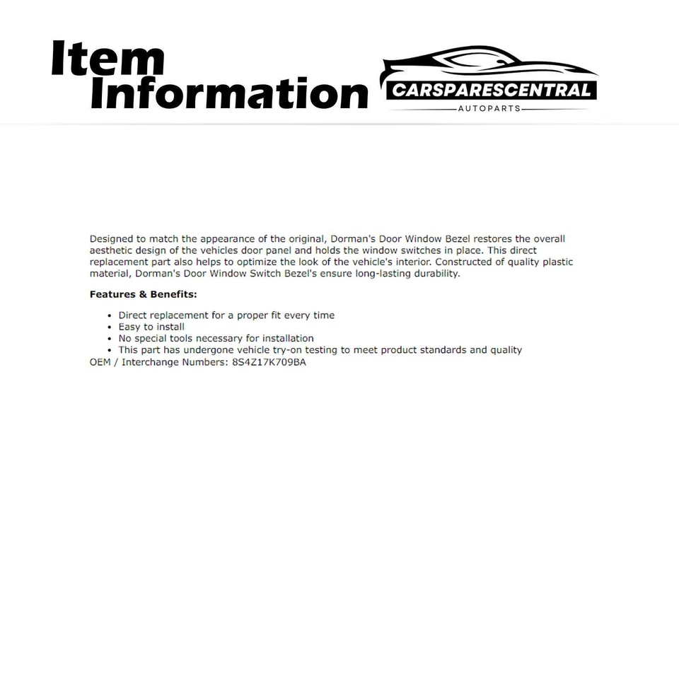 Cubierta de montaje del espejo retrovisor derecho Dorman 2,5 L Ford Focus 2008 2009 2010 2011 Foto 3 de 4