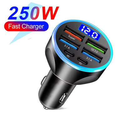 Auto Ladegerät USB-C USB A 250Watt Zigarettenanzünder 6 fach Ladeadapter KFZ DE