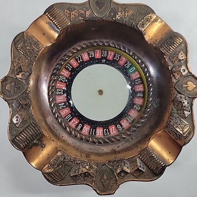 Vintage Metal Copper Finish Working Roulette Wheel Poker Night Gambling Ashtray