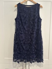 Wallis Navy Blue Lace Shift Dress UK Size 16 Floral Overlay Sleeveless Elegant 