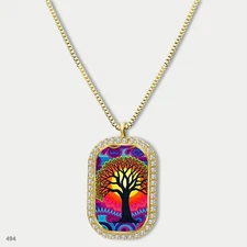 Stunning Colorful Tree of Life Pendant Necklace Chain Image Dog Tag Chain Gift D