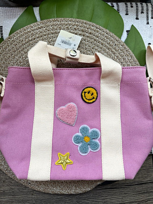 Altar'd State Pink Medium Tote Bag Zip, Applique Patches, Detachable Strap