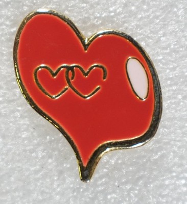 Love Hearts Pinback Button Red Gold Valentine's Day Heart Shape