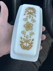 Vintage 1970s Pyrex 72-B Butterfly Gold Milk Glass Covered Butter Dish