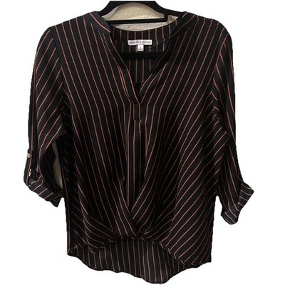 Notations Women s Blouse Black W/ Red Stripes Long Sleeve Crepe Size Large