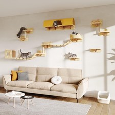 Homiflex 16in1 Cat Wall Shelves, Wall Mounted Cats Furniture Set w/Plush Fabr...