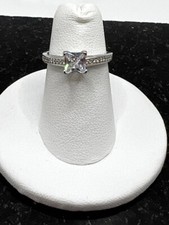 Vintage 925 Silver Square Cut CZ Stone Engagement Ring Size 5.25 Solitaire