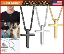 Men's Stainless Steel Cross Necklace Set, Silver Black Gold, 16-30" Chain Jewelr