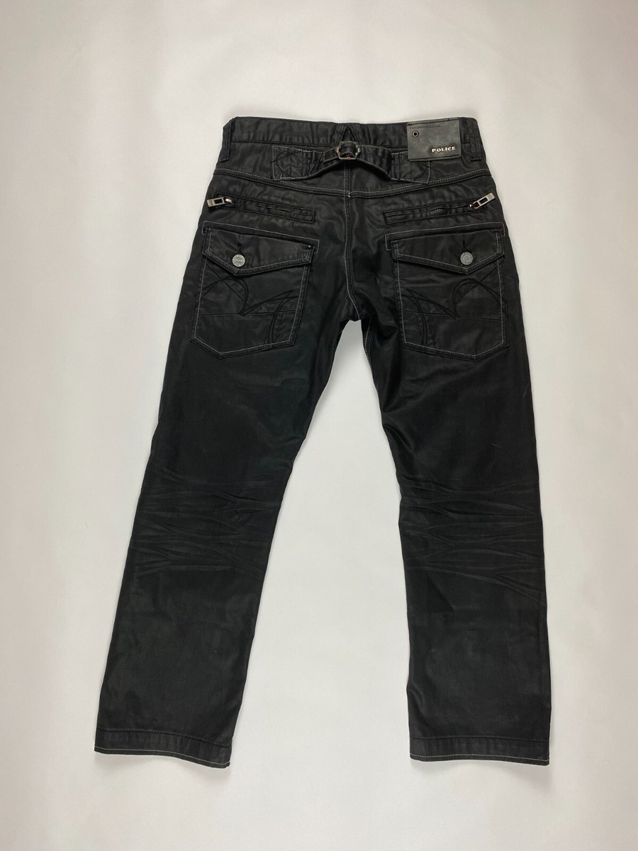 Vintage Police 883 Waxed Multipocket Denim Pants Y2K Avant Vintage Police 883 Waxed Multipocket Denim Pants Y2K Avant