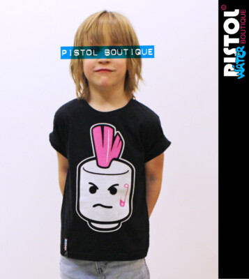 Wasserpistole Boutique Kinder Junge Mädchen Punk Rock Spielzeug Baublock Kopf schwarz T-Shirt