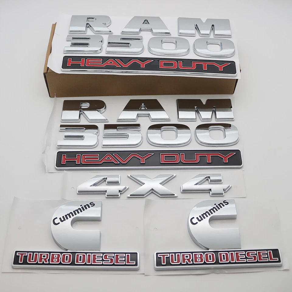 For RAM 3500 Heavy Duty Emblems Set Cummins Turbo Diesel 4X4  Badges Chrome Red Foto 4 de 4
