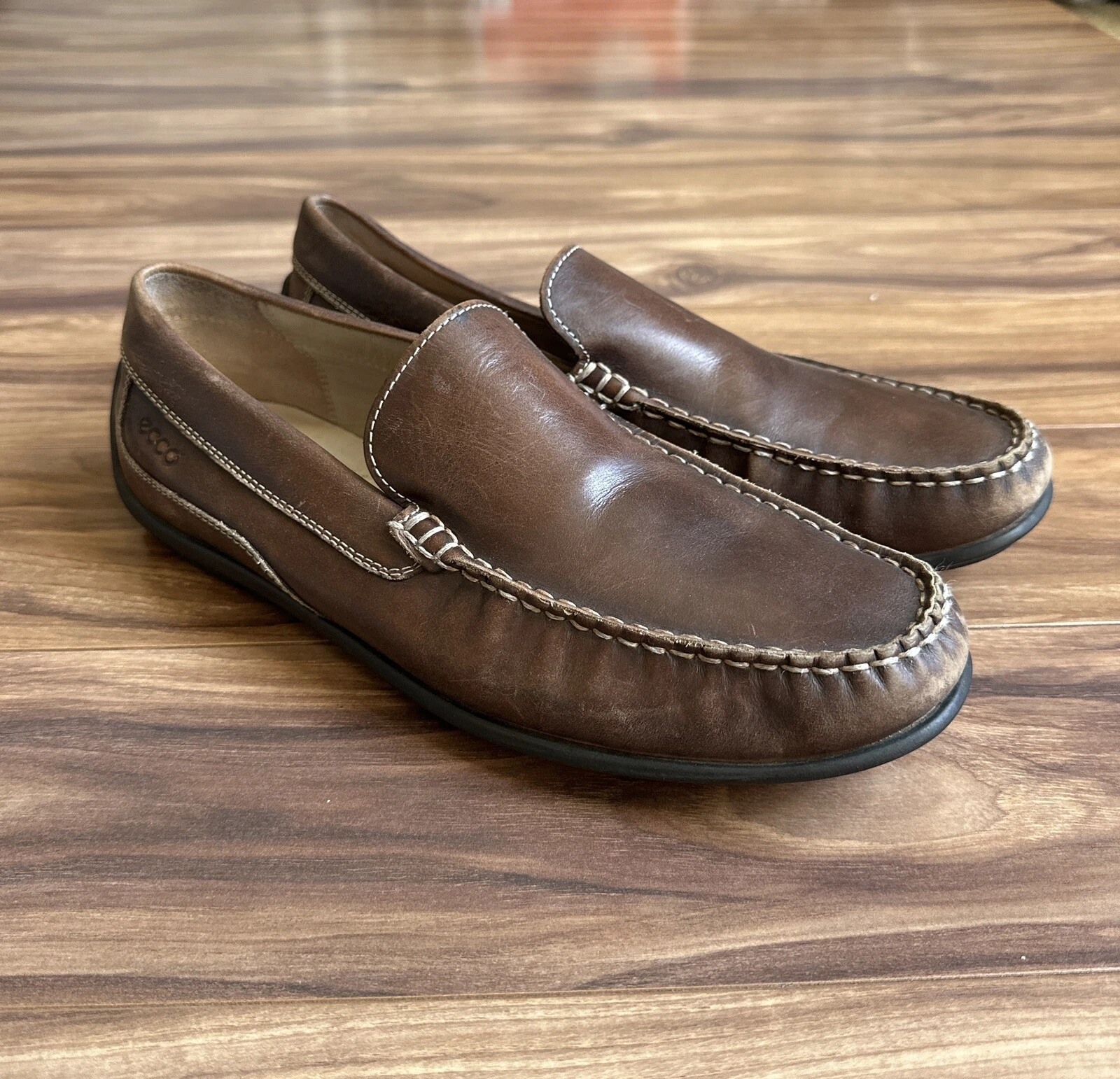 ECCO Scarpe Mocassino Uomo 9.5 Marrone Classico Moc 2.0 Slip On Stile Guida 43EU