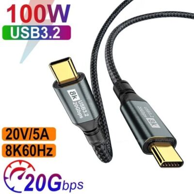 USB-C 3.2 Gen2 Type-C Cable Thunderbolt 5A 100W Charging Cable 20GBP Data Cable
