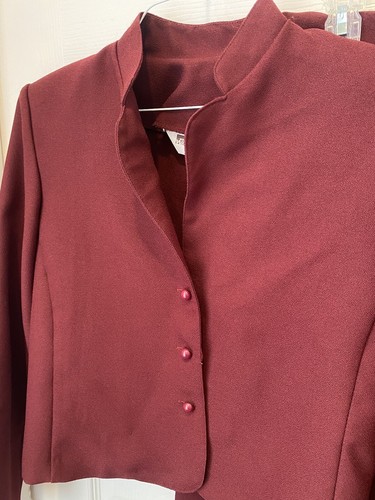 60s 70s Vintage Maroon Skirt Set Suit Blazer Jacket Medium Large Secretary - Picture 3 of 7