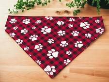 Dog Bandana Personalized Over Collar Red Black Buffalo Paws Slide on Valentines