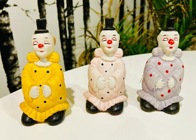 Lot x 3 Vintage Ceramic Porcelain Clown Bell Figurine 4.5'' inches Made In China
