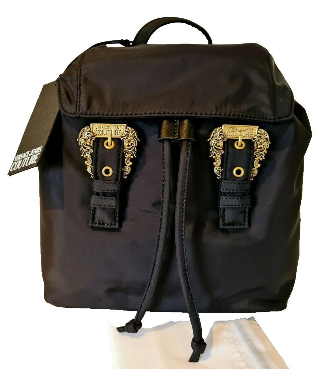 Versace Jeans Couture backpack rucksack hand bag baroque Buckle Nylon black New