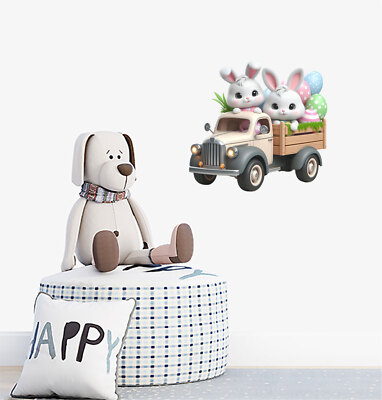 Osterhase Hase auf LKW Ei Wandbild bunte Vinyl Aufkleber Abziehbilder a8724