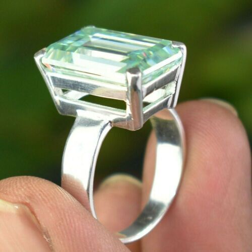 18.00 Ct Blue Diamond Ring Solitaire Emerald Cut 925 Certified Luster ...