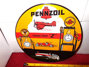 VINTAGE 1959 PENNZOIL SOUND YOUR "Z" PENNSYLVANIA USA SIGN HEAVY METAL PORCELAIN
