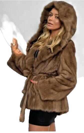 Manteau Long En Vison Transformé Avec Capuche - Taille 40 - Marron - Neuf Sans étiquette