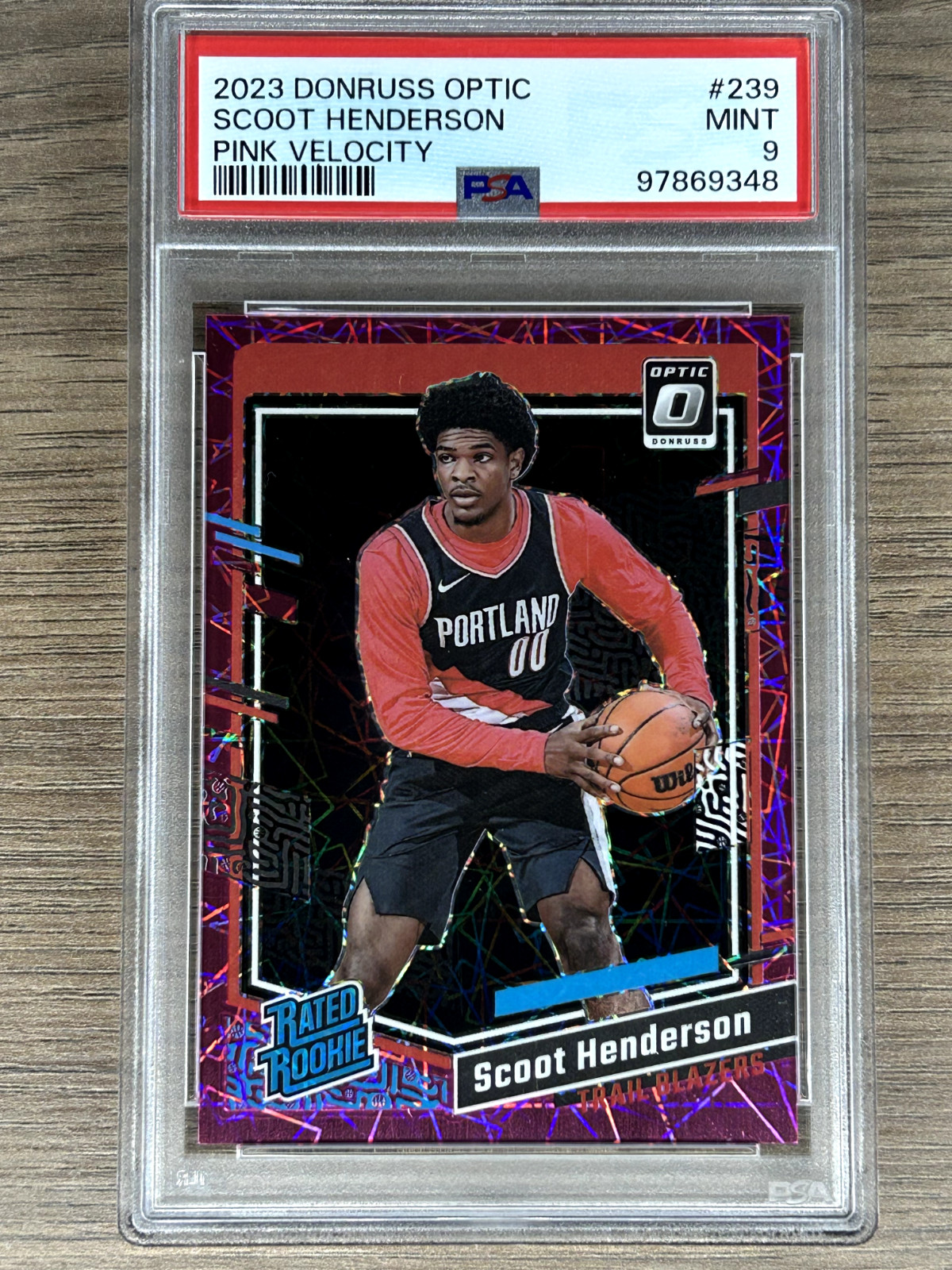 2023 Donruss Optic - Scoot Henderson - #239 Rated Rookie Pink Velocity /79 PSA 9