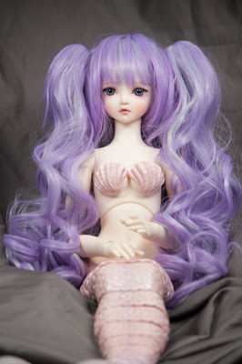 Doll Wig Base + Pony Clip 3PC Set - Meiko Lavender and Mint BJD  8-9''