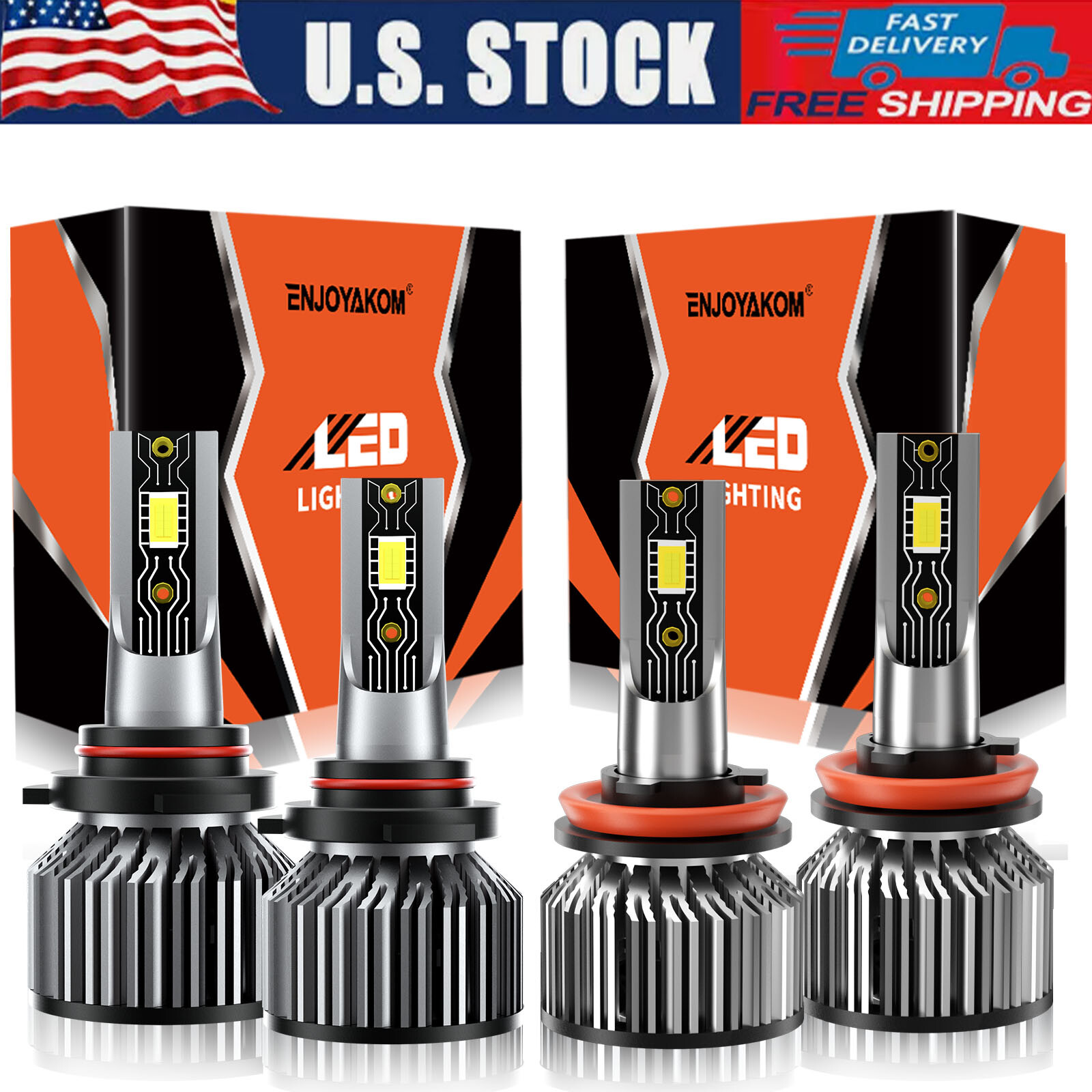 For GMC Yukon 2015-2019 Combo 9005+H11 LED Headlight Bulbs High Low Beam White