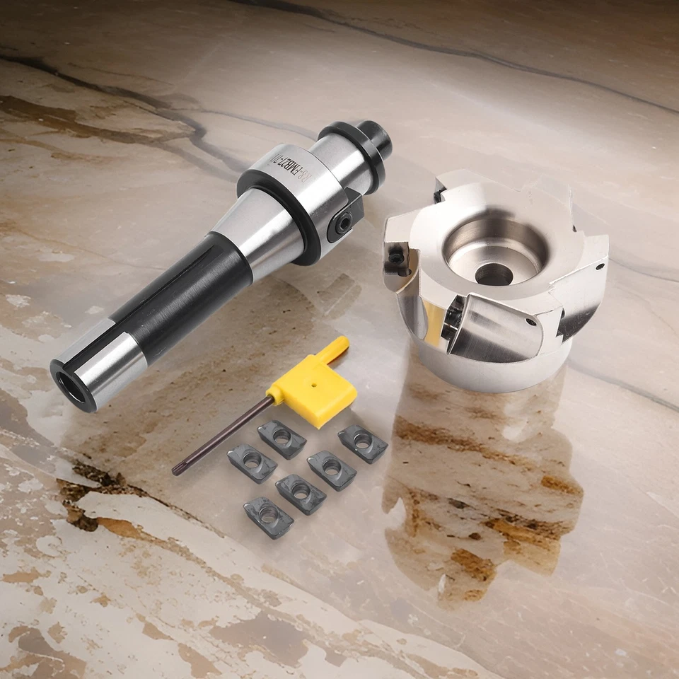 400R,80mm Face End Mill CNC Cutter R8 FMB27 Arbor APMT1604 Carbide T15 Wrench - Image 2 of 4